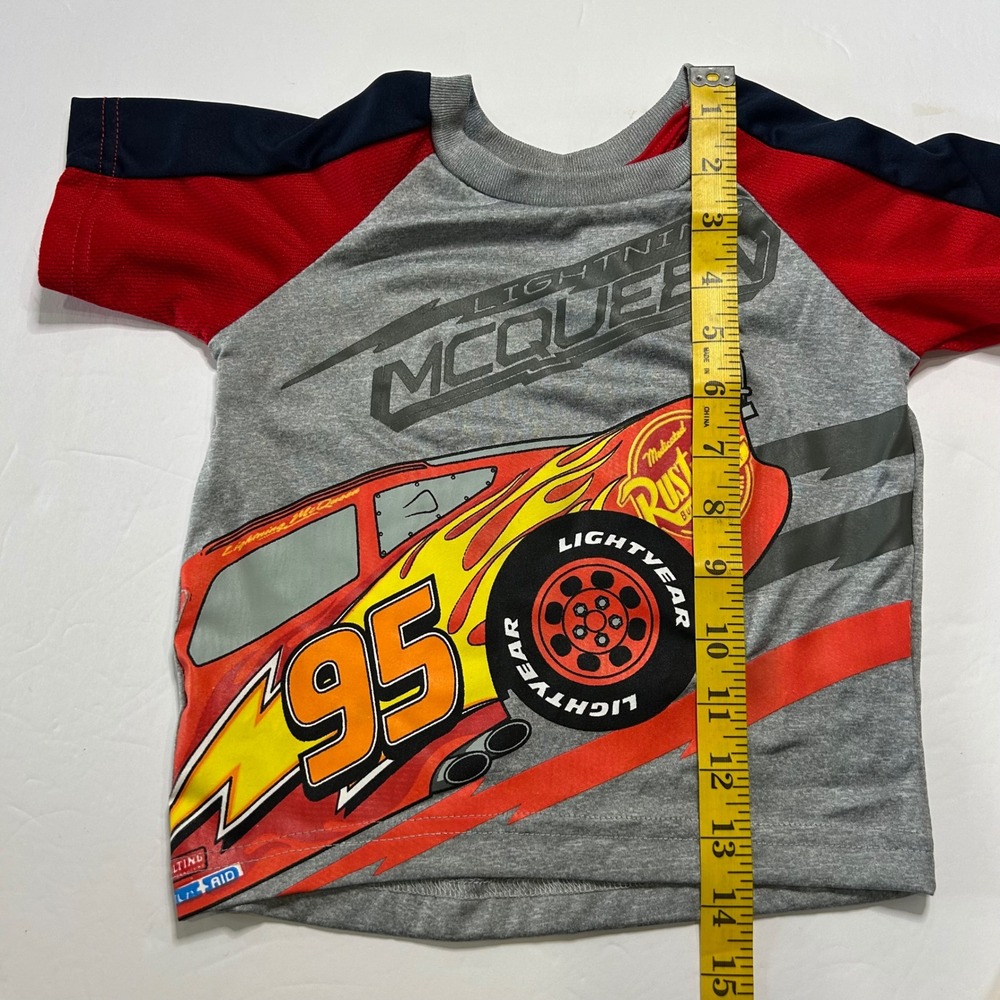 Kids Disney Pixar‎ Cars Lightning McQueen Raglan T-Shirt Size 2T Graphic Tee - Picture 4 of 7